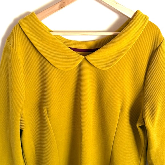 Boden Women’s 1950s 1960s Style 3/4 Sleeve Mustard Yellow Ribbed Top Blouse - Picture 7 of 9